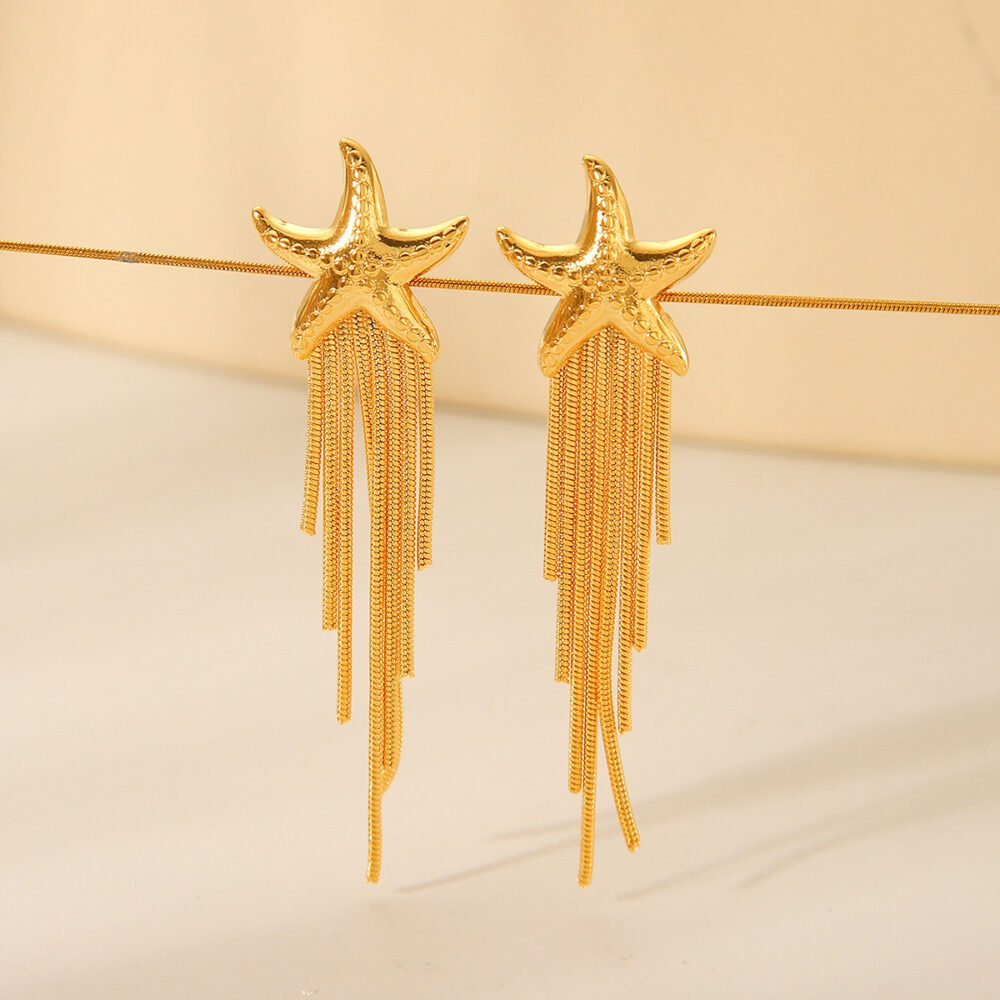 Stainless Steel Starfish Tassels Earrings - Image 2
