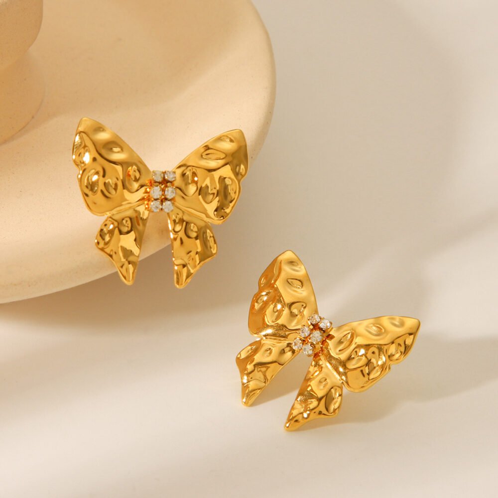 Stainless Steel Hammer Pattern Butterfly Earrings - Image 3