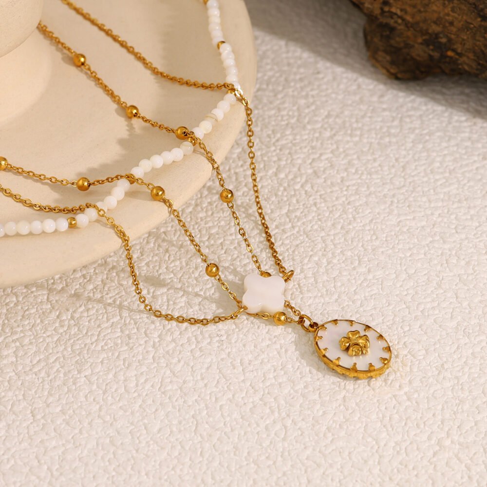 Natural Pendant Stacked Flower Shell Bead Combination Necklace - Image 4
