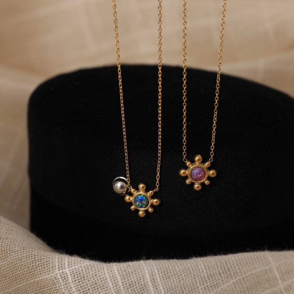 Small Sun Fireworks And Colorful Opal Stone Earrings Necklace Opal