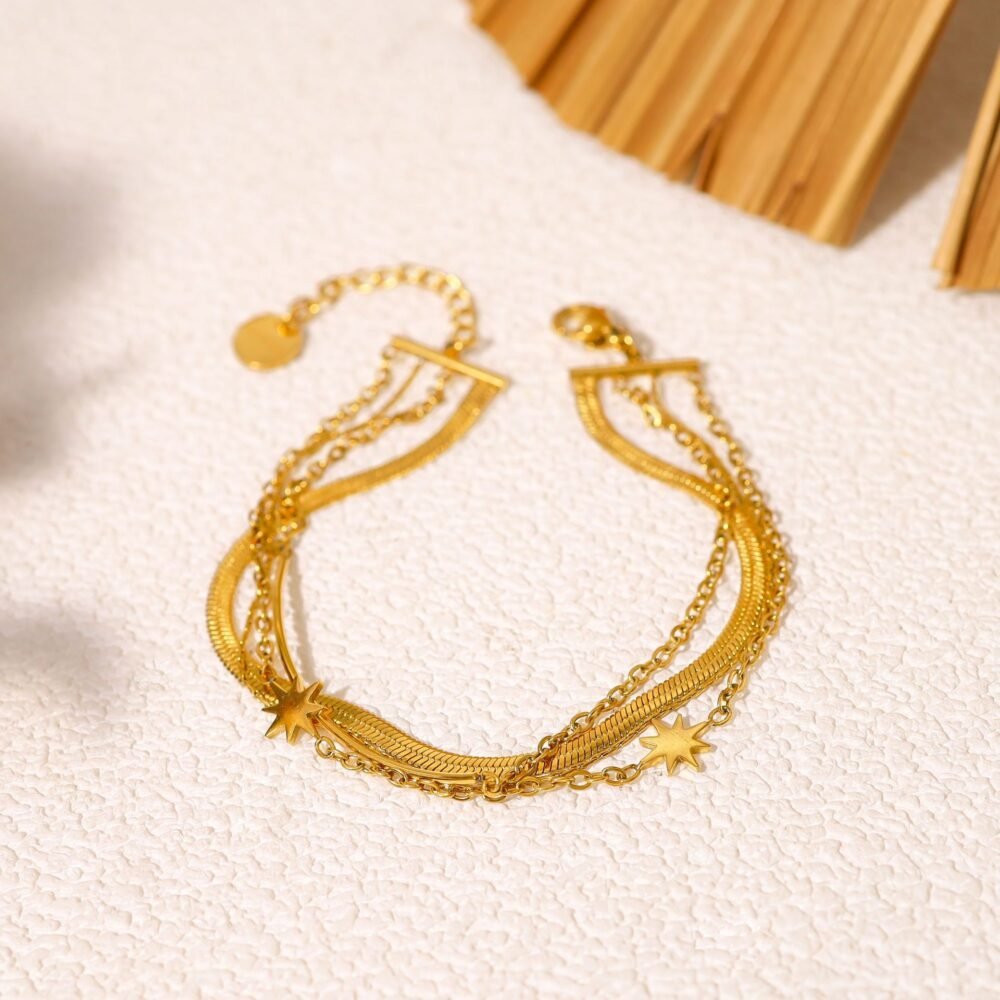 18K Gold Multi-Layer Star Bracelet - Image 3