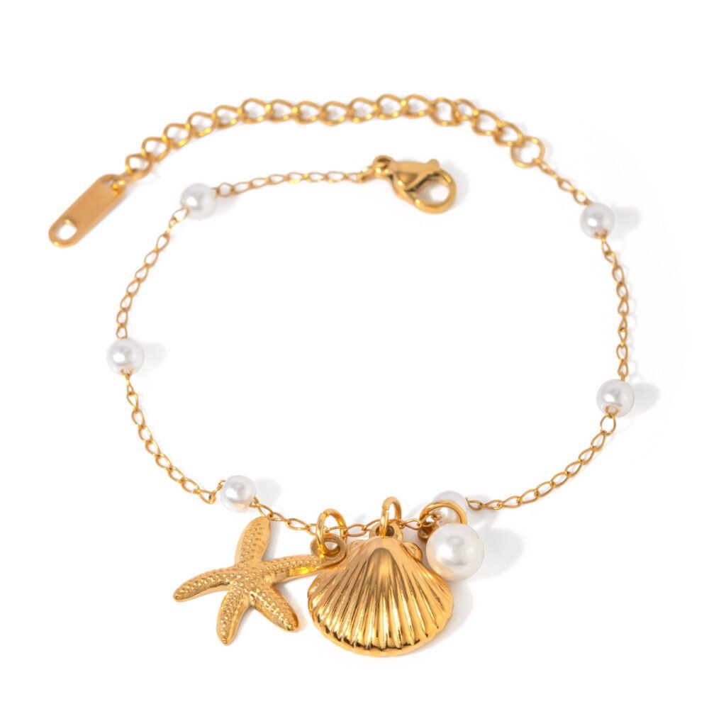 Summer Pearl Chain Shell Starfish Pendant Bracelet - Image 5