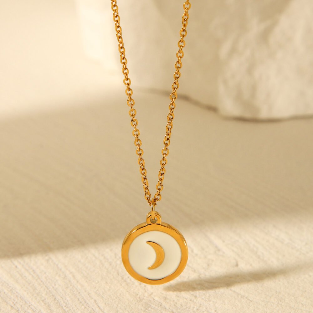 Round White Shell Moon Stainless Steel Necklace - Image 4