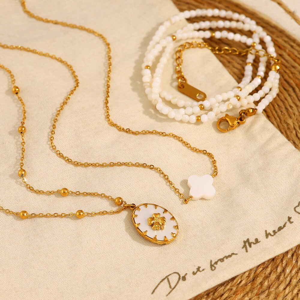 Natural Pendant Stacked Flower Shell Bead Combination Necklace - Image 3
