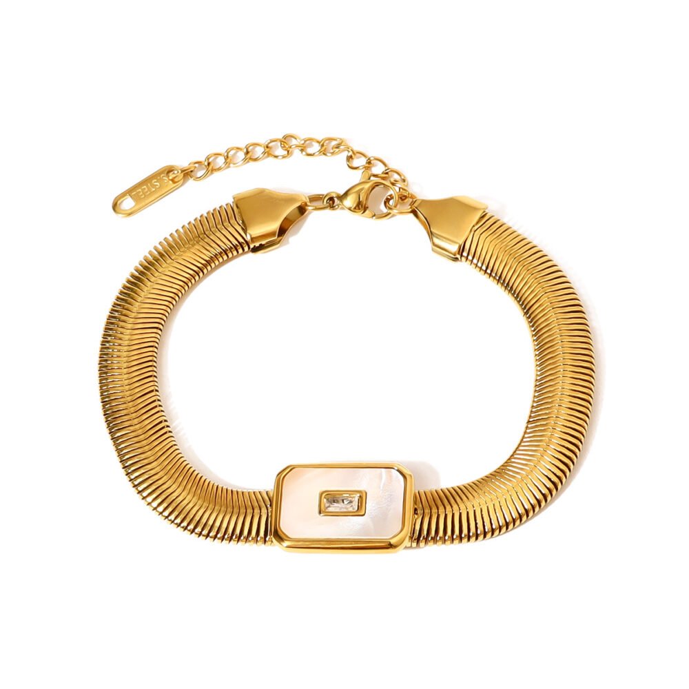 Shell Diamond Natural Stone Snake Bone Chain Bangle - Image 5
