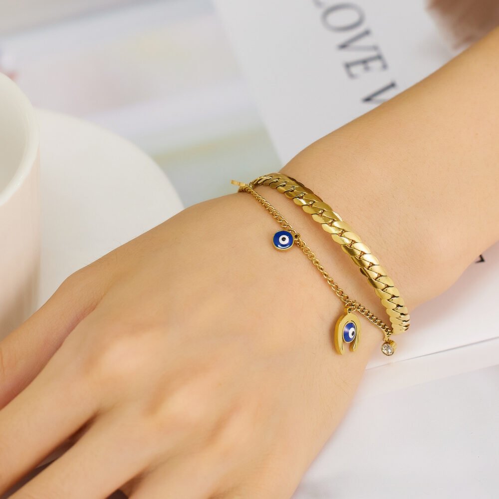 Stainless Steel Double-Layer Drip Eye Pendant Bracelets - Image 4