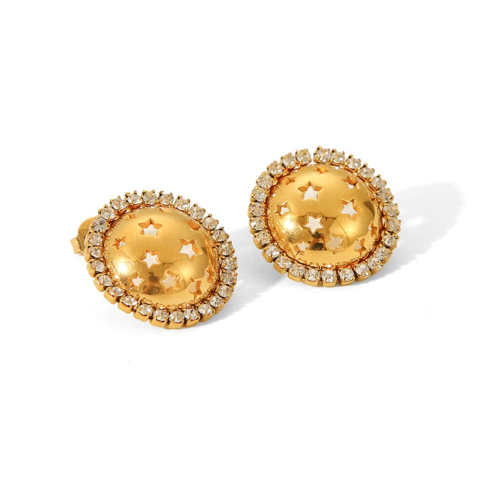 Stainless Steel Round Star Hollow Earrings - Image 5