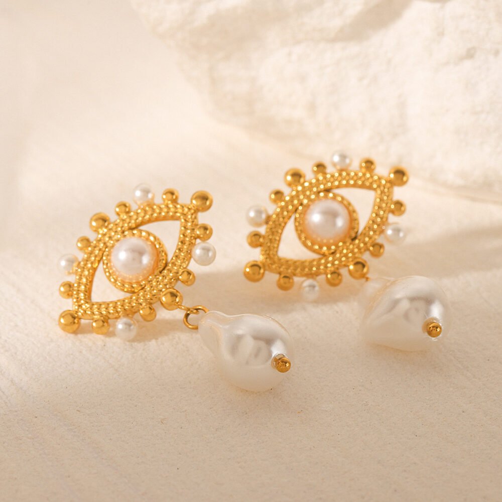 Devil'S Eye Pearl Stainless Steel Earrings - Image 3