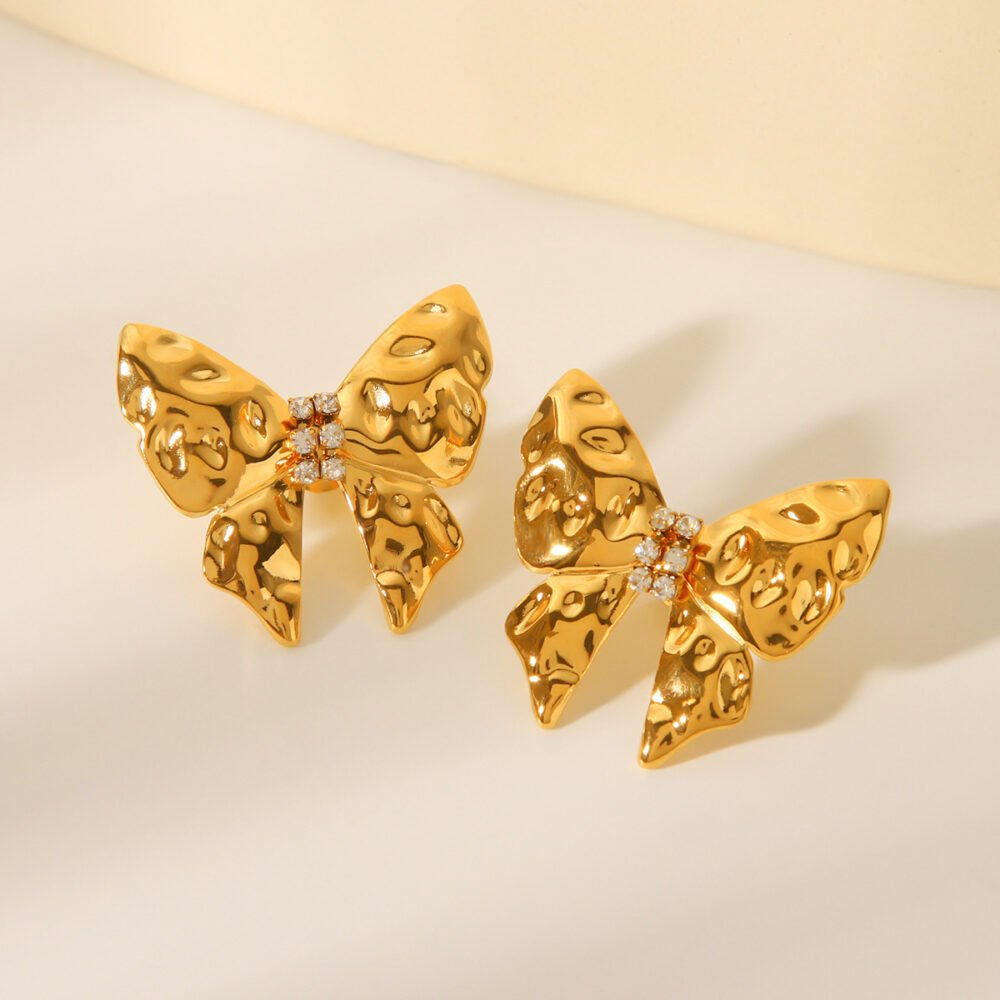 Stainless Steel Hammer Pattern Butterfly Earrings - Image 4