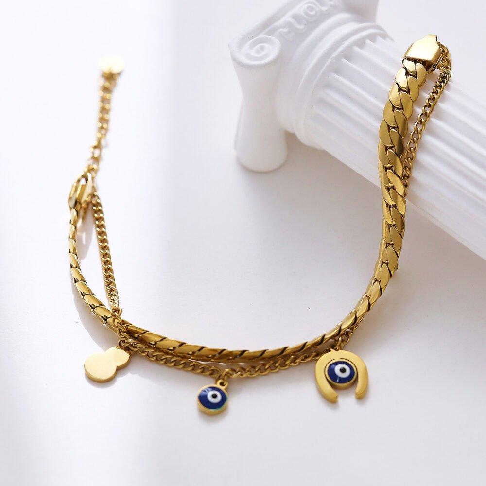 Stainless Steel Double-Layer Drip Eye Pendant Bracelets - Image 2
