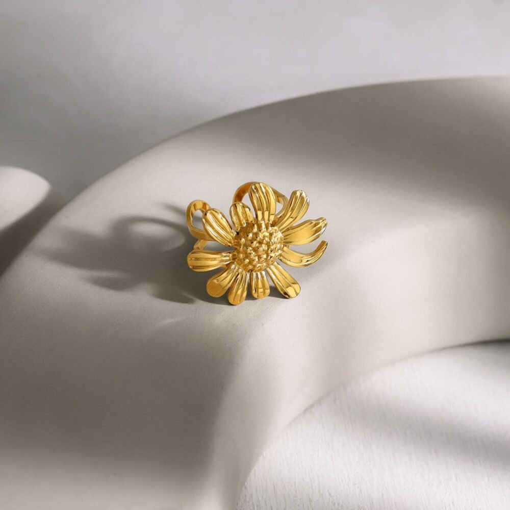 Sunflower Flower Open Ring