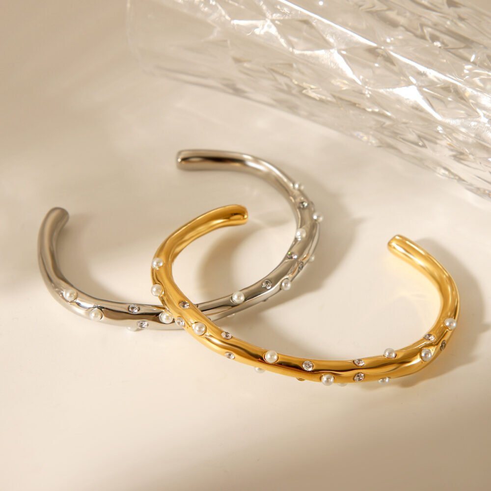 Cross Inlay Of Pearl Zircon Bangle - Image 2