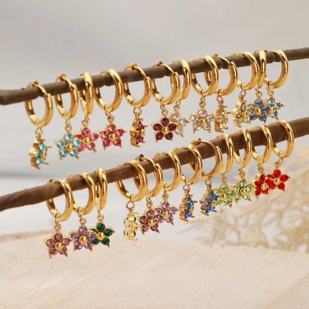 December Birthstone Flower Color Rhinestone Round Earrings - Image 4