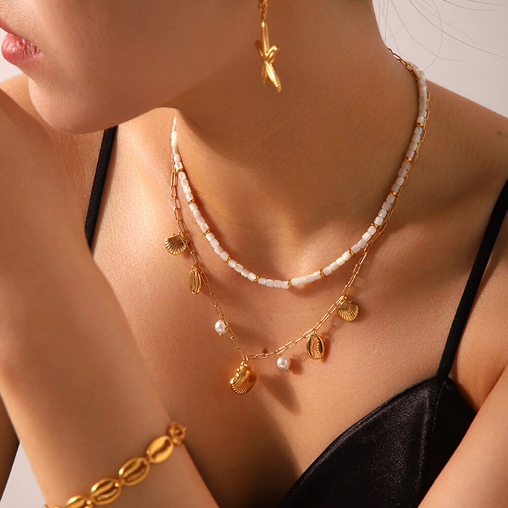 Ocean Stainless Steel Starfish Pearl Scallop Jewelry Set - Image 3