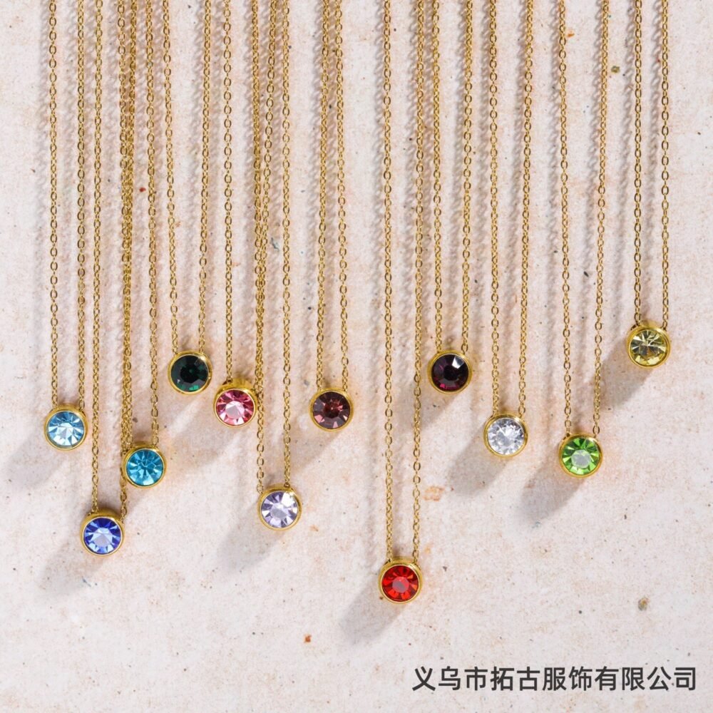 December birthstone necklace round perforated zircon necklace pendant - Image 3
