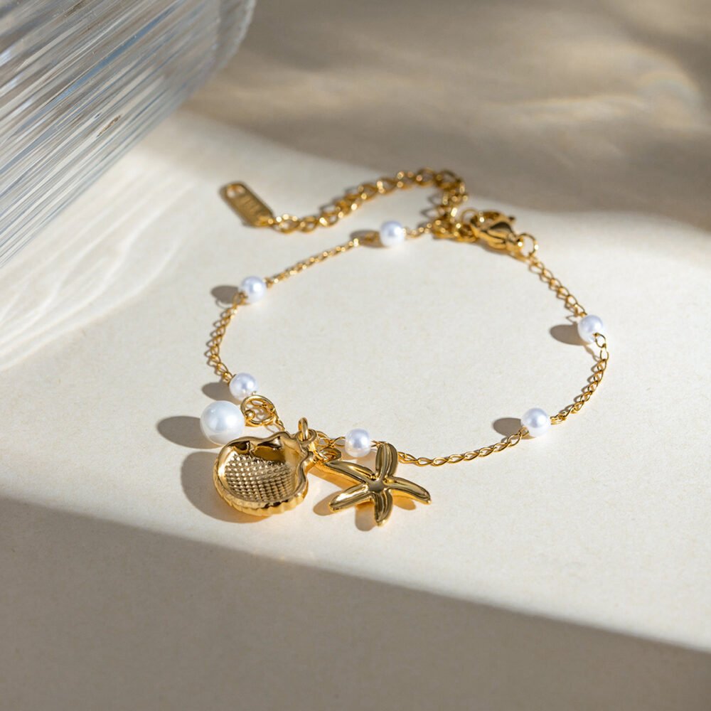 Summer Pearl Chain Shell Starfish Pendant Bracelet - Image 2