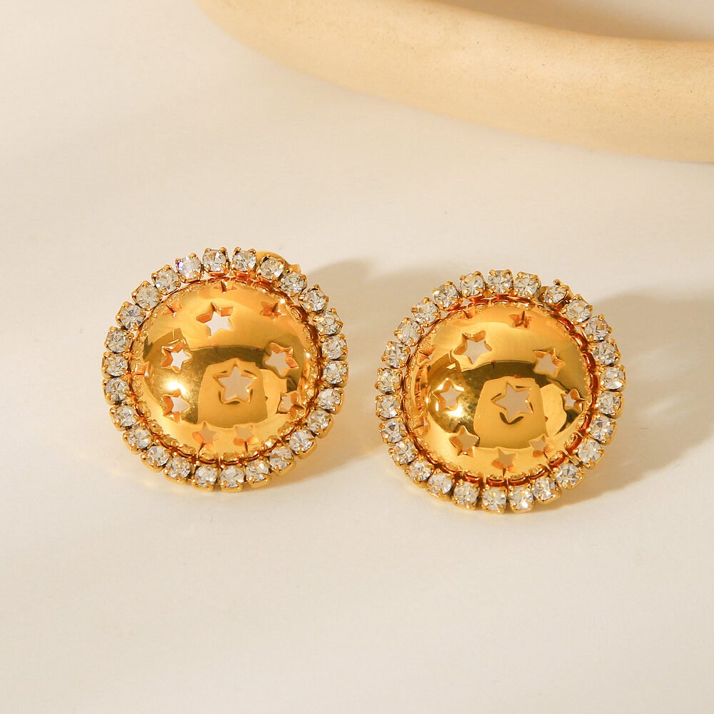 Stainless Steel Round Star Hollow Earrings - Image 2