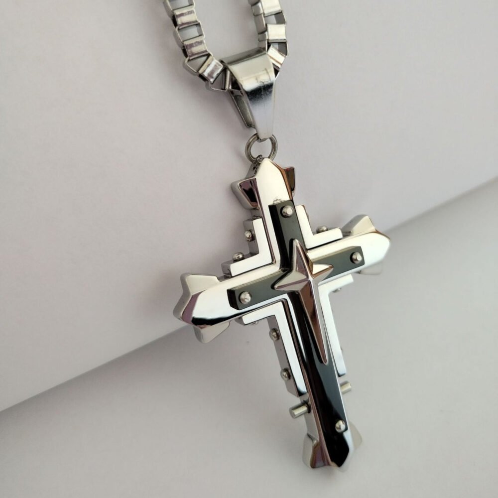 Men'S Stainless Steel Cross Chain Pendant Necklace