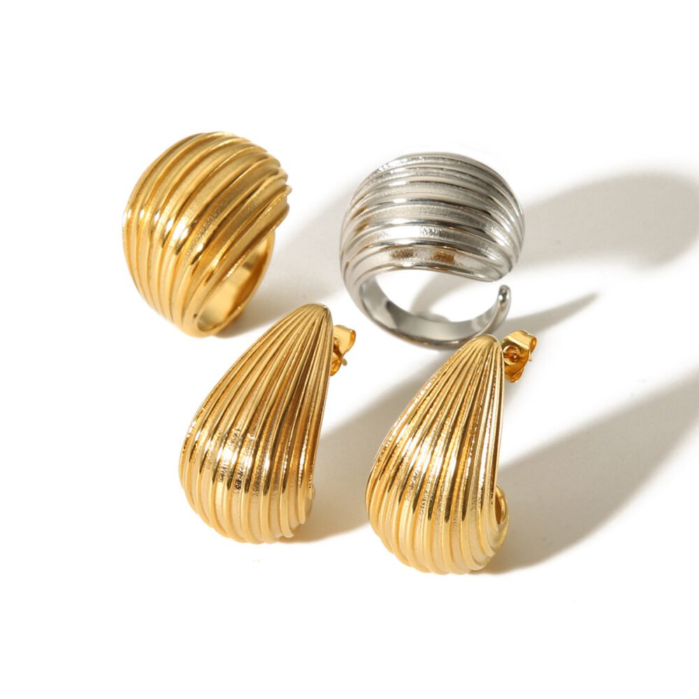 Striped Water Drop Stainless Steel Earrings - Image 5