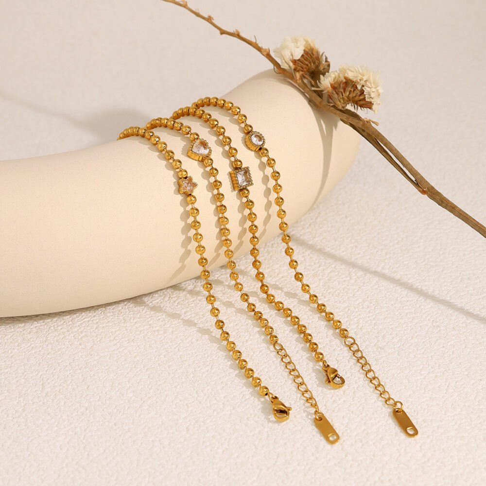 Stacked Small Gold Beads Stainless Steel Five-Pointed Star Heart Bracelet - Image 3