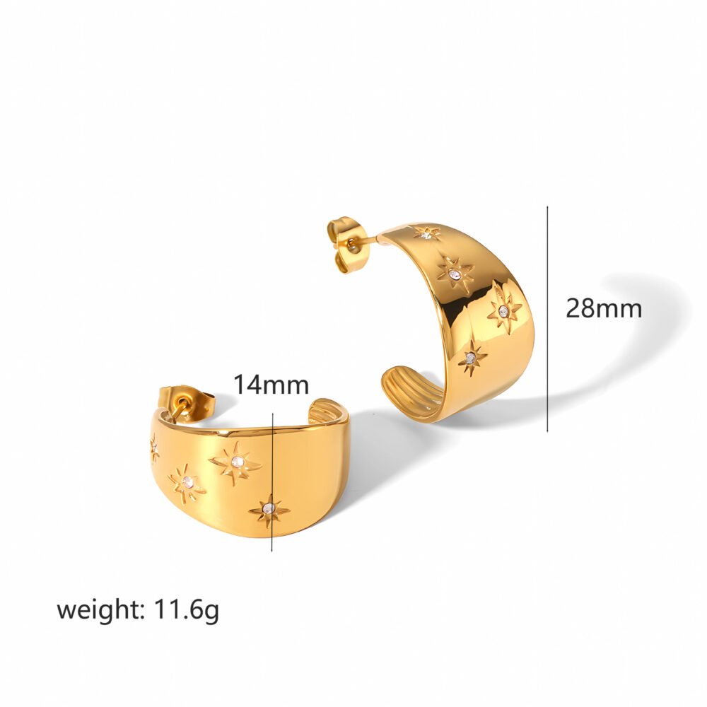 Stainless Steel With Zircon Eight-Pointed Star Earrings - Image 5