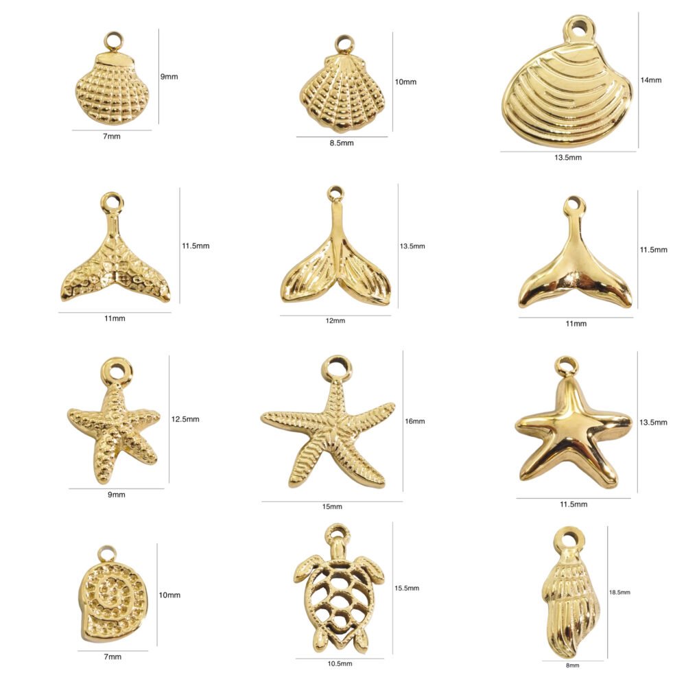 Summer Ocean Jewelry Accessories 14K Gold Pendant Starfish Shell Conch Turtle - Image 4