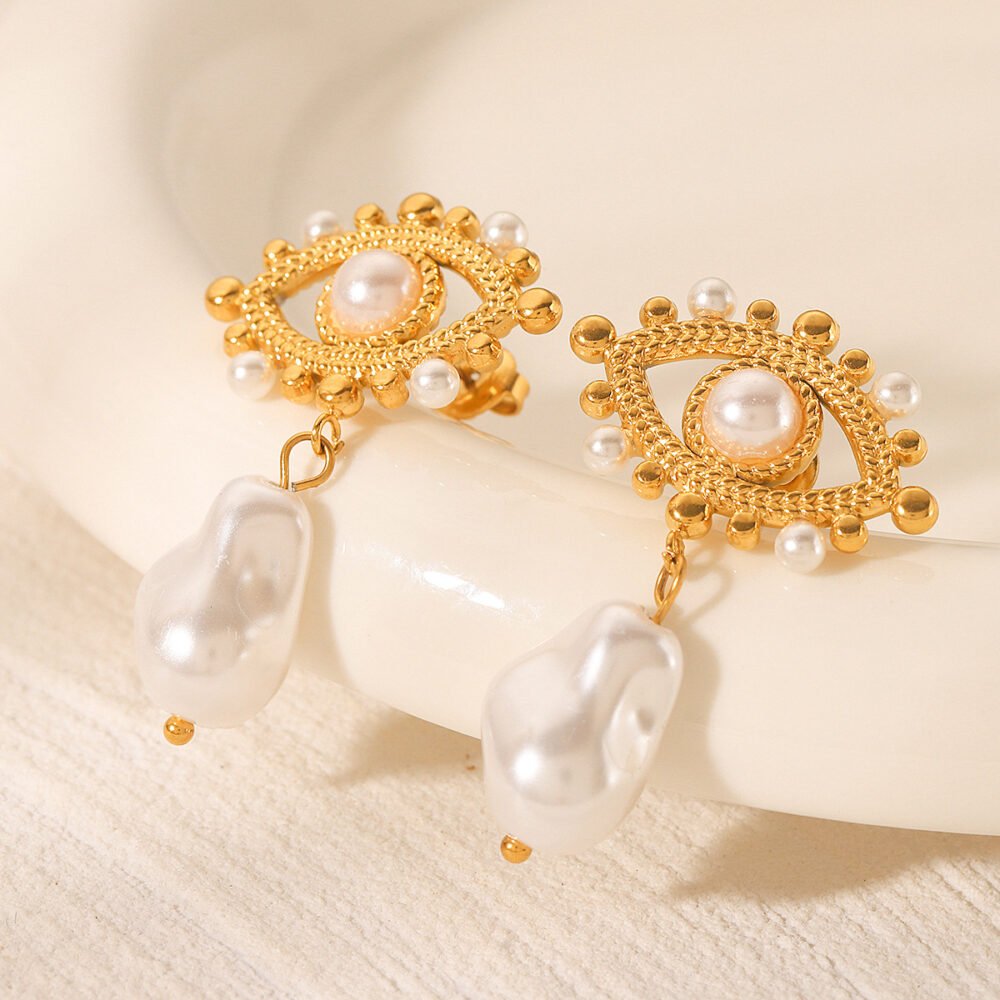 Devil'S Eye Pearl Stainless Steel Earrings - Image 4