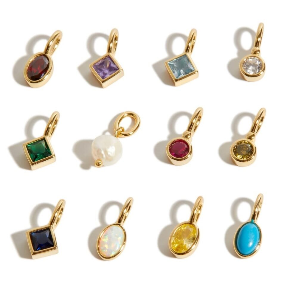 Color 12 Birthday Stone Pendant Diy Accessories Necklace Twelve Birthday Stone Square Round Shape