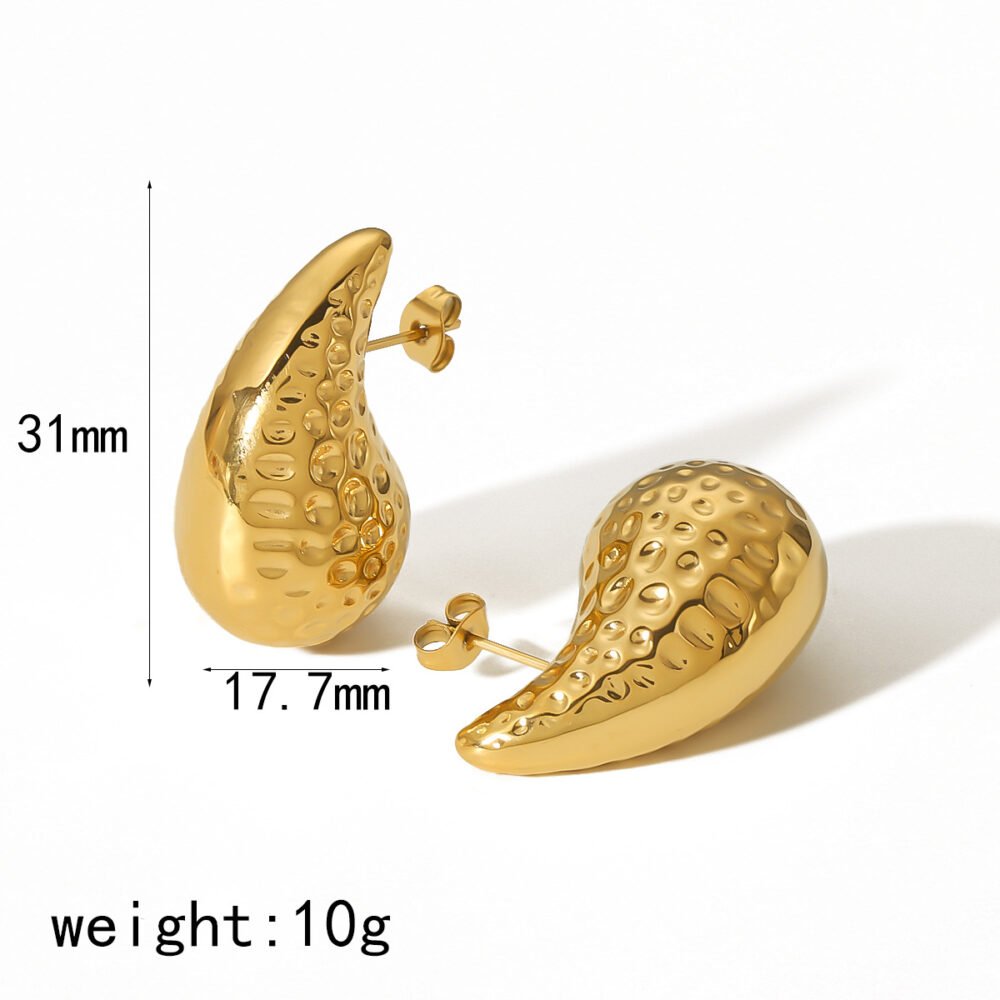 Hollow Water Drop Lava Stainless Steel Earrings - Image 3