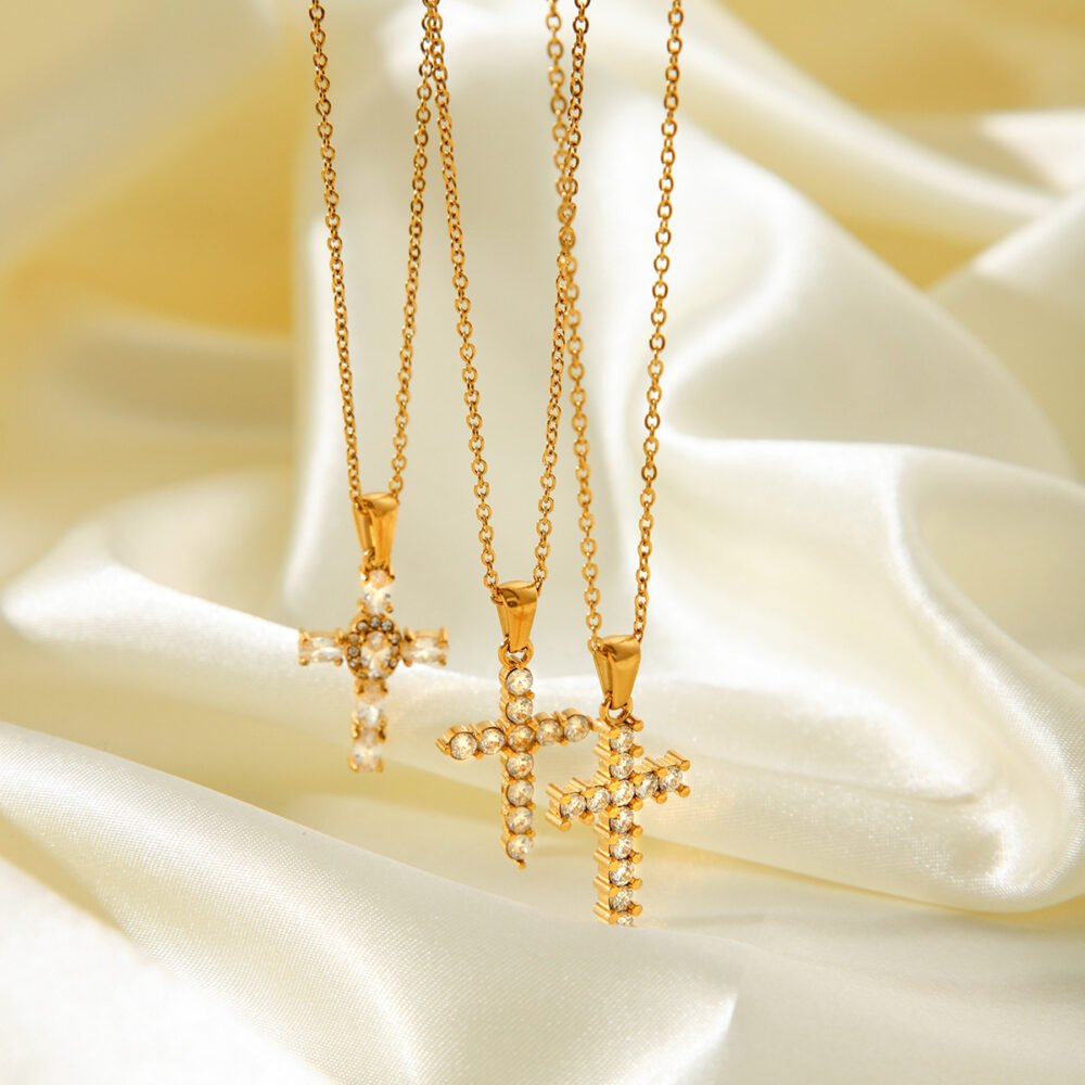 Stainless Steel Cross Inlaid Zircon Necklace - Image 3