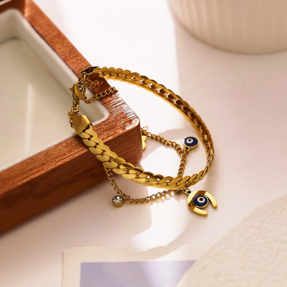 Stainless Steel Double-Layer Drip Eye Pendant Bracelets - Image 3