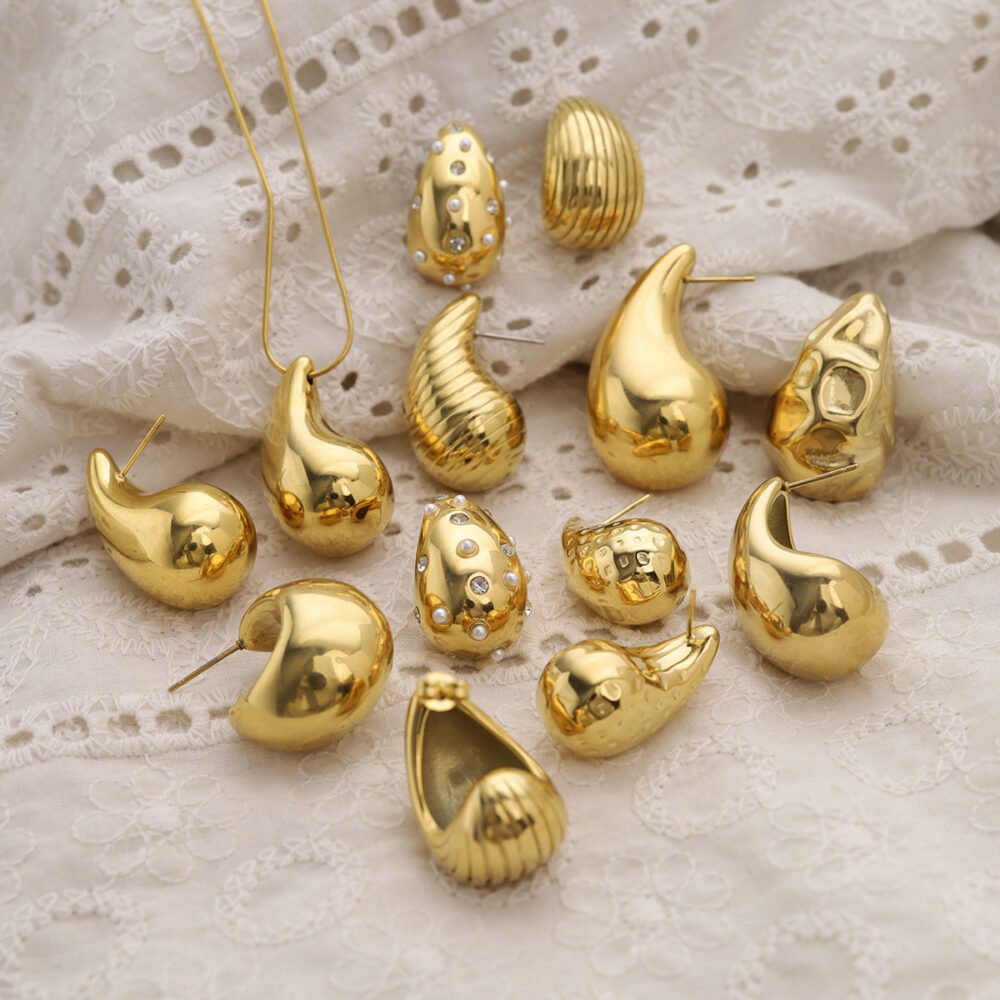 18K Gold Water Drop Earrings Chubby Earrings