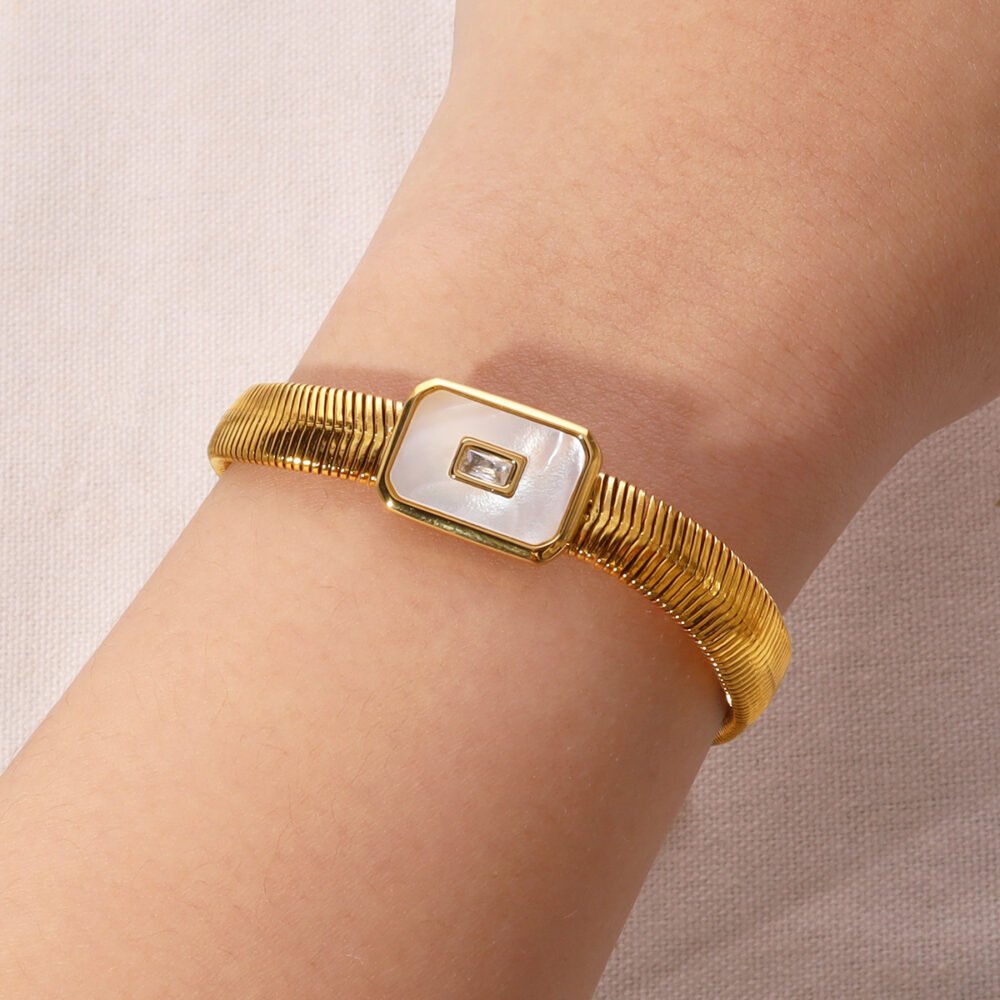 Shell Diamond Natural Stone Snake Bone Chain Bangle