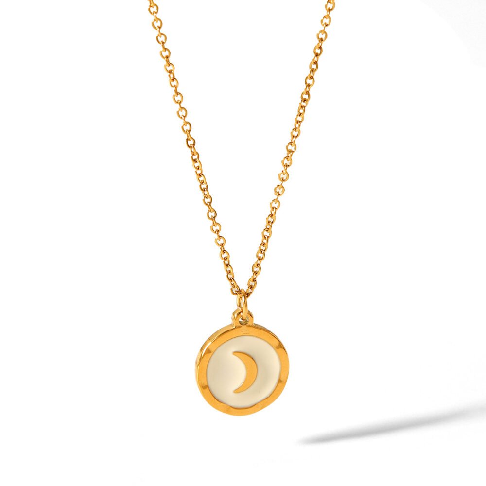Round White Shell Moon Stainless Steel Necklace - Image 5