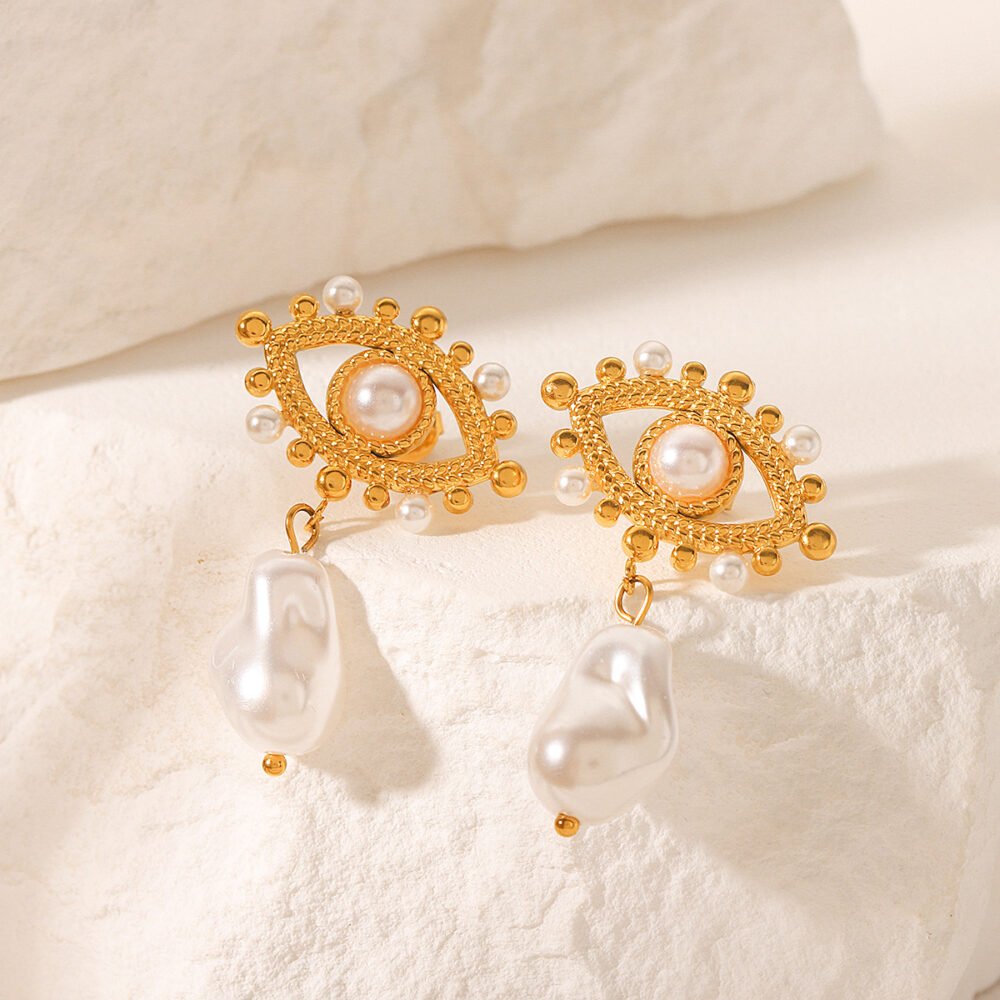 Devil'S Eye Pearl Stainless Steel Earrings - Image 2