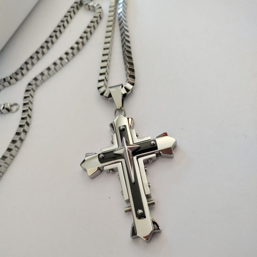 Men'S Stainless Steel Cross Chain Pendant Necklace - Image 4