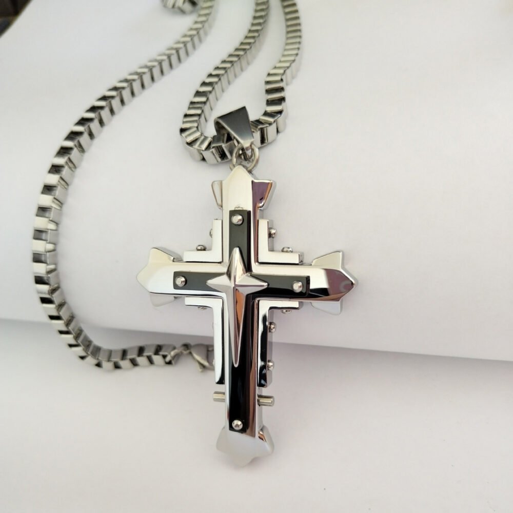 Men'S Stainless Steel Cross Chain Pendant Necklace - Image 3
