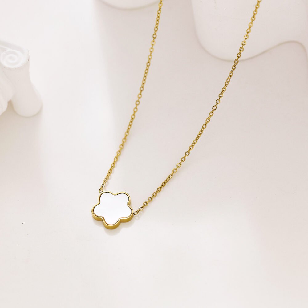 Stainless Steel Flower Double-Sided Five-Leaf Flower Necklaces - Image 3
