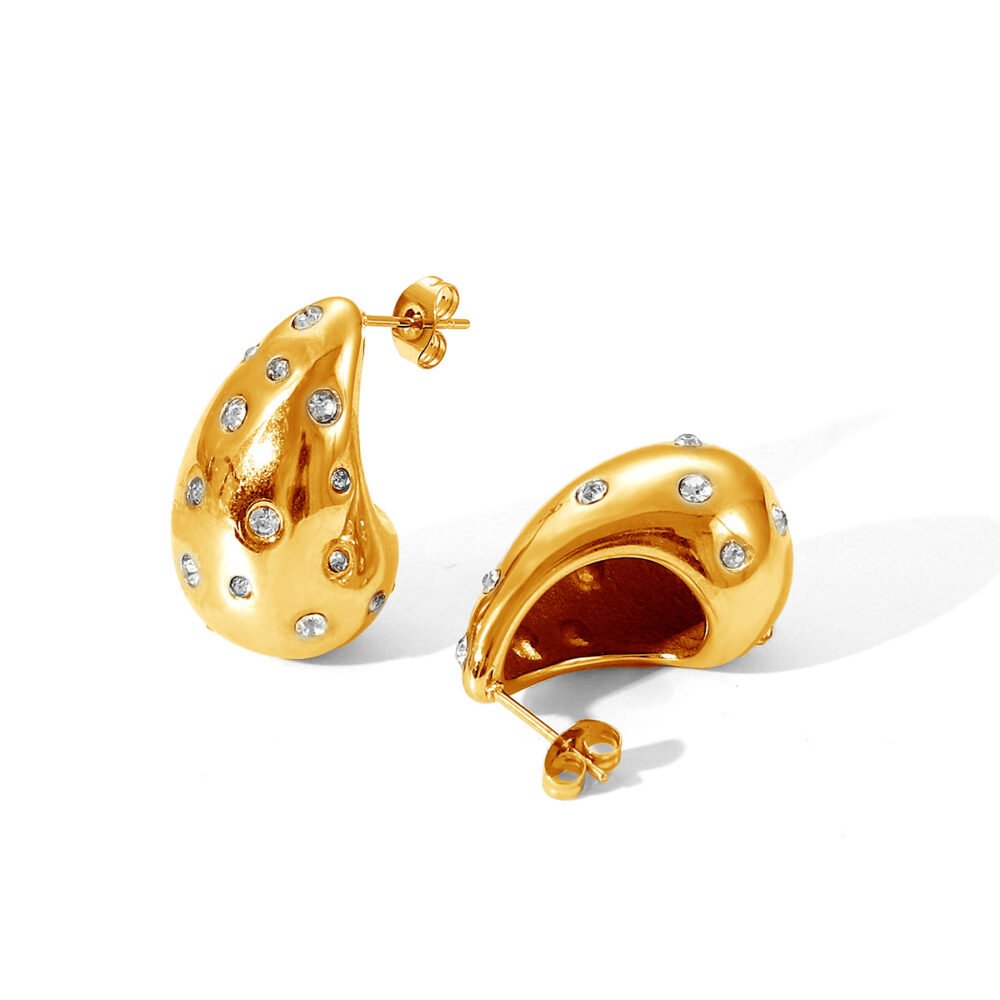 Stainless Steel Water Drop Inlaid Pearl Earrings - Image 5