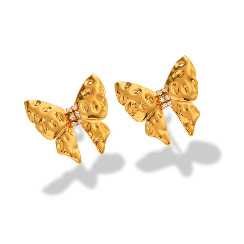 Stainless Steel Hammer Pattern Butterfly Earrings - Image 5