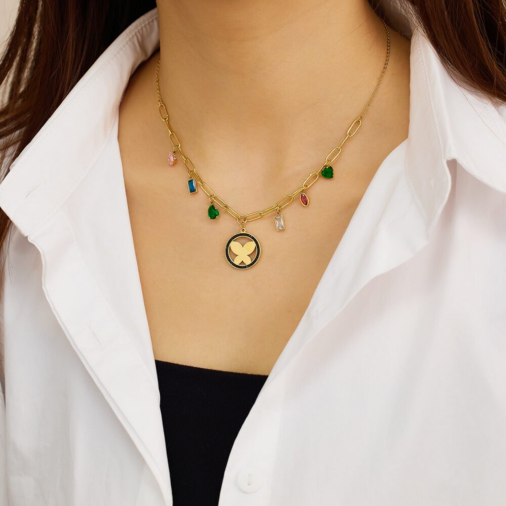 Butterfly Colored Zircon Stainless Steel Necklaces - Image 4