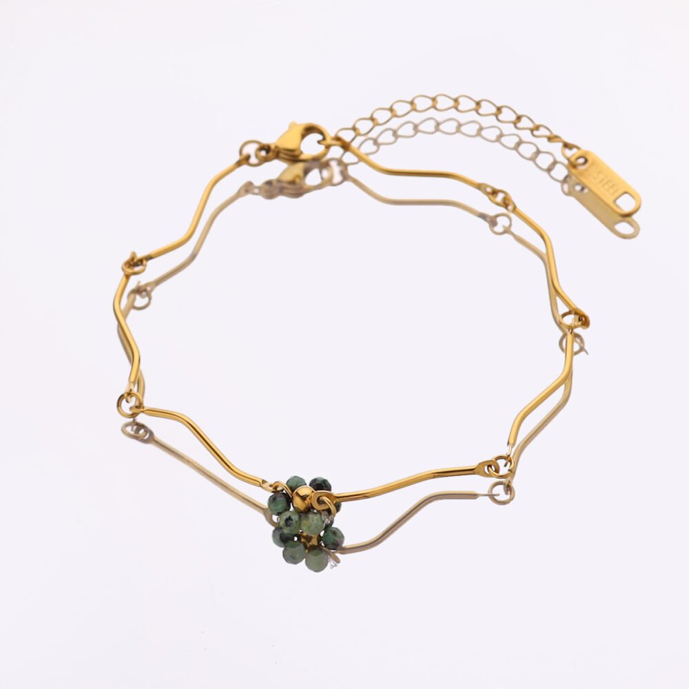 African Pine Natural Stone Beaded Flower Bracelet - Image 4