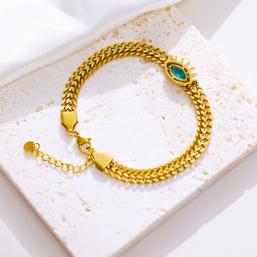 Stainless Steel Devil'S Eye Diamond-Encrusted Bracelets