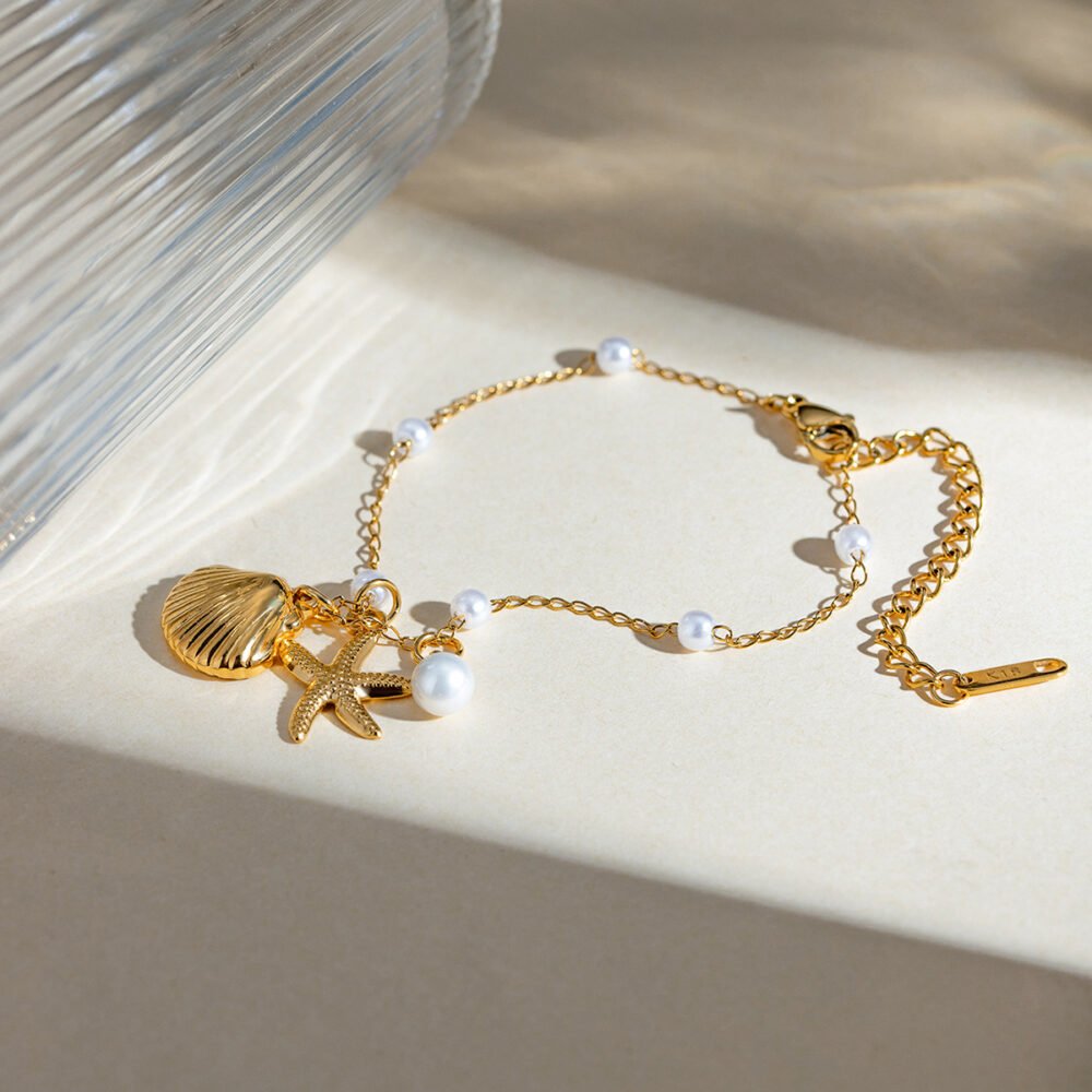 Summer Pearl Chain Shell Starfish Pendant Bracelet - Image 4
