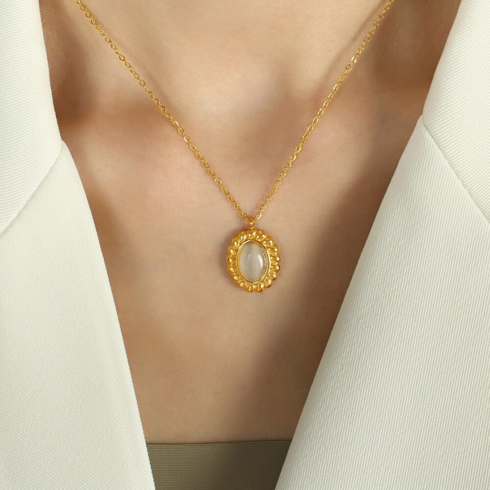 Cat'S Eye Braided Necklace Earrings Set - Image 2