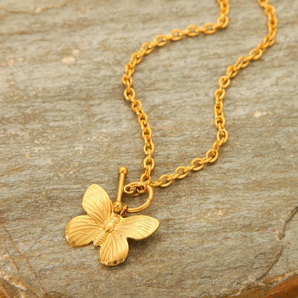 Ot Buckle Ball Chain Butterfly Necklace - Image 2