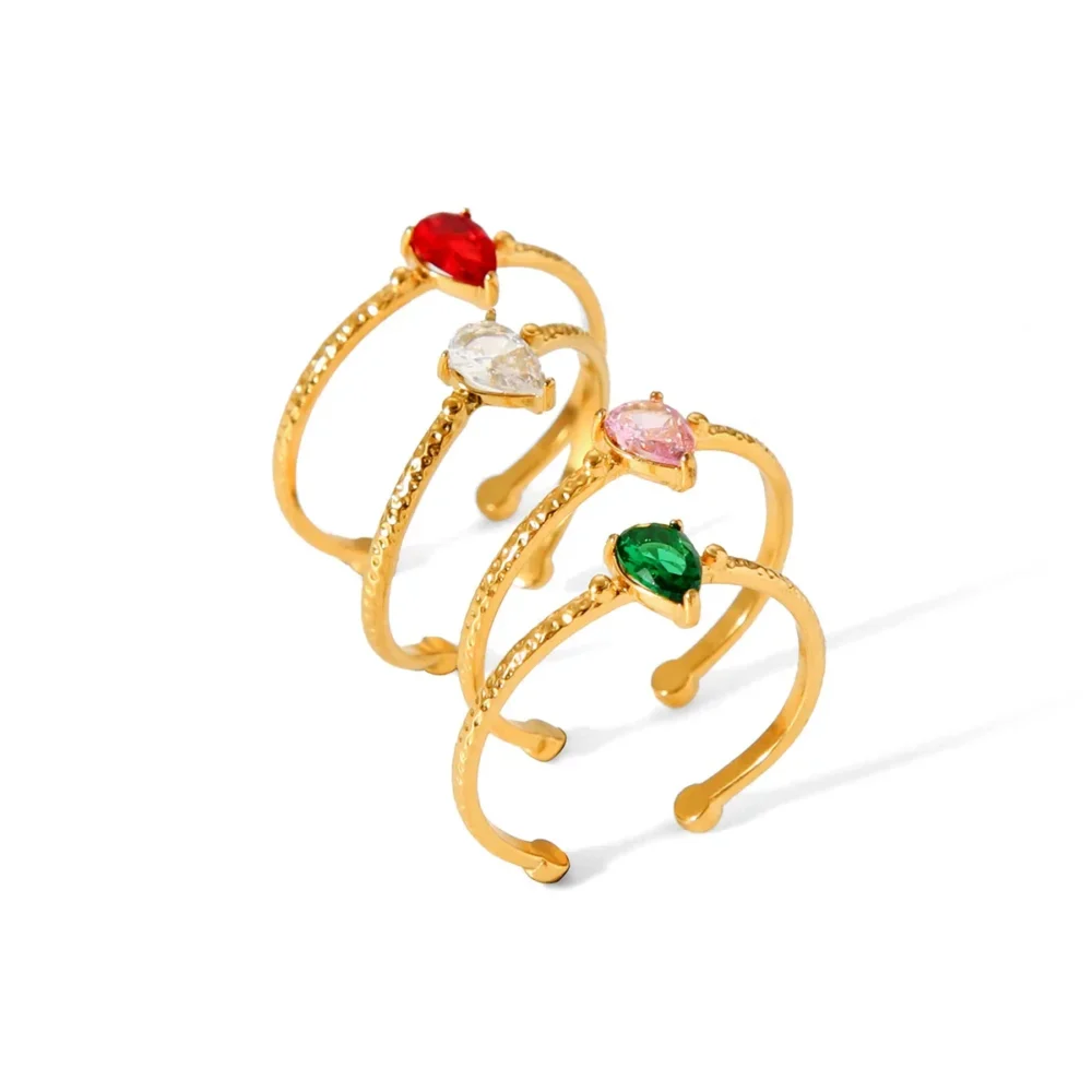 Zircon Inlaid Water Drop Hammer Pattern Opening Ring - Image 5