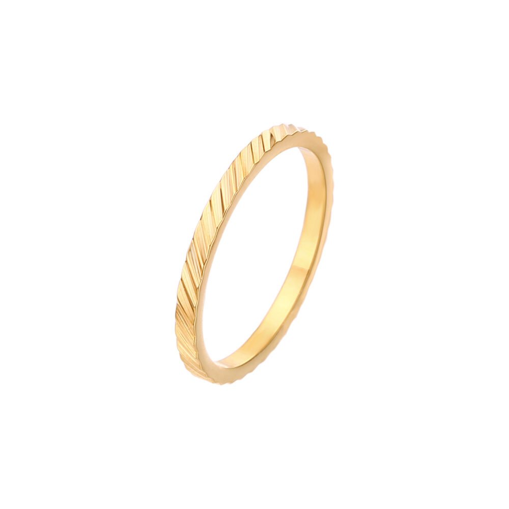 Embossed V-Shaped Flower Diamond Stainless Steel Plain Rings - Image 5