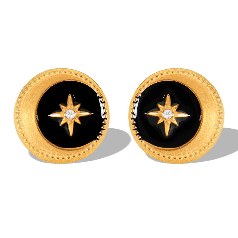 Lace Disc Eccentric Black Drop Oil Star Earrings - Image 5
