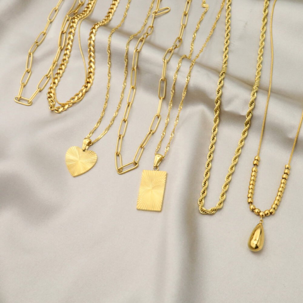 Peach Heart Gold Water Drop Stacking Combination Necklace - Image 2